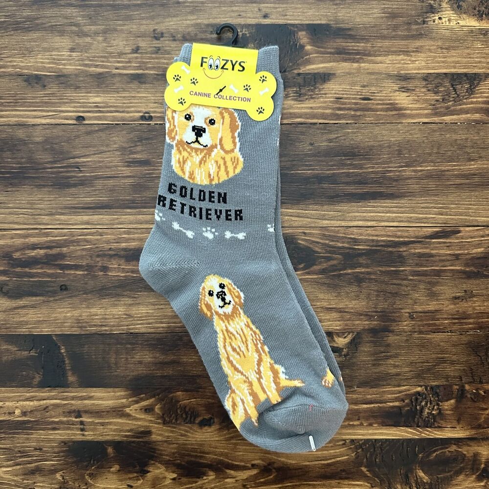 NWT Foozys Gray Golden Retriever Print Crew Socks Women's One Size